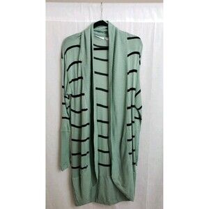 RD Style Open Front Cardigan Green Black Pinstriped Casual L St. Patricks Day